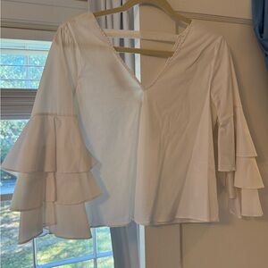 Zara White Ruffle Sleeve Top